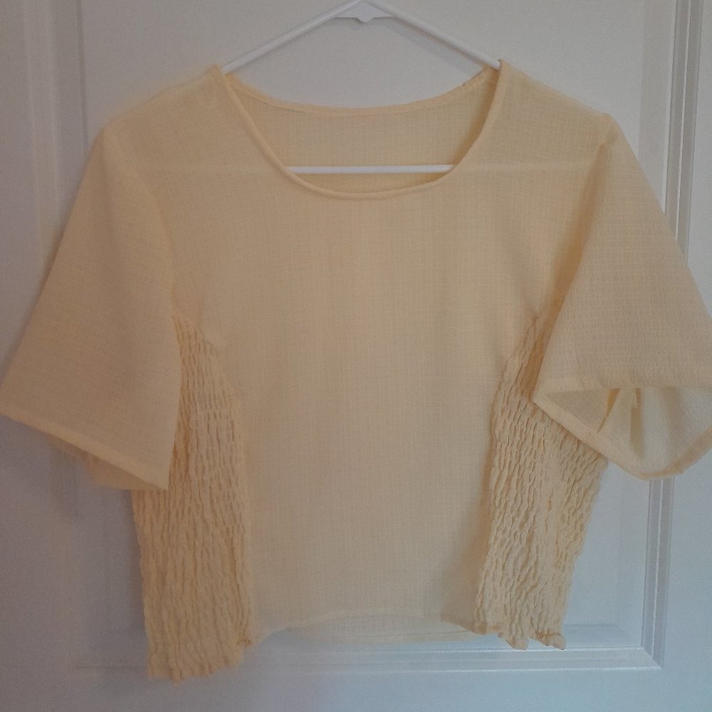 Women's Handmade Yellow Shirred cropped top, size M